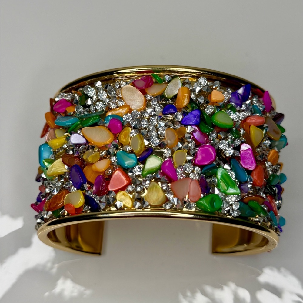 Multicolor Cuff Bracelet Wide Statement Bangle Rh… - image 4